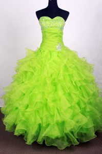 Lime Green Beading Sweetheart Ruffled Quinceanera Gown Dresses