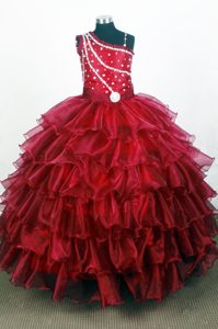 Beading One Shoulder Red Quince Dresses with Layered Ruffles