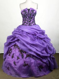 Slot Strapless Purple Quinceanera Dress with Appliques and Pick-ups