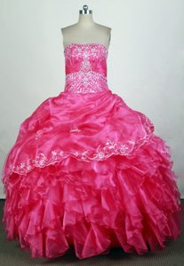 Beautiful Beading Strapless Floor-length Hot Pink Ruffled Sweet 16 Dress