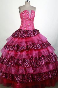 Zebra Print Appliques Beading Strapless Layered Quinceanera Dress
