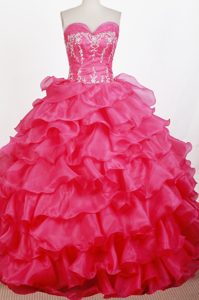 Layers Sweetheart Appliques Red Lace Up Back Quinceanera Gowns
