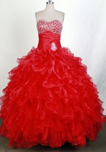 Brand New Ruffles Beading Sweetheart Red Quinceanera Dresses Gown
