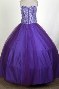 Floor-length Sequin Sweetheart Beading Purple Quinceanera Dresses