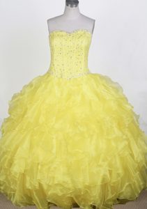 Yellow Sweetheart Quinceanera Ball Gown Dress with Beading and Ruffles
