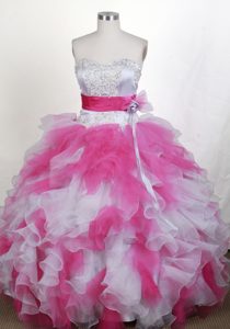 Hand Made Flower Sash Sweetheart Beading Ruffled Quinceanera Dress