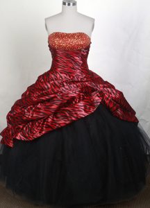 Animal Zebra Fabric Strapless Beading Multi-color Quinceanera Gowns