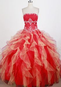 Colorful Appliques Strapless Ruffled Floor-length Quinceanera Dresses