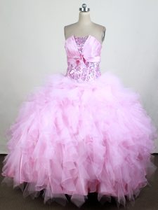 Pink Sequin Strapless Ruffled Ball Gown Quinceanera Dress on Promotion