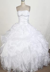 Ruffled Layers Strapless Beading Pure Lace Up Back Quinceanera Gown