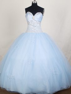 Full Length Sweetheart Beading Ruched Light Blue Quinceanera Dress