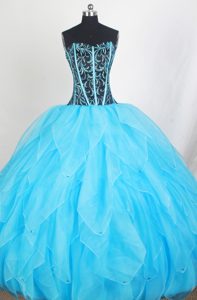 Aqua Blue Embroidery Sweetheart Floor-length Layers Quinces Gowns