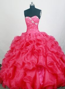 Beading Sweetheart Appliques Ruffled Hot Pink Quinceaneras Dresses