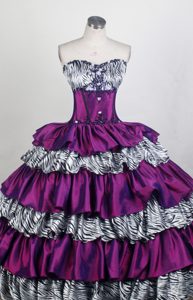 Zebra Print Sweetheart Embroidery Beading Layers Quinceanera Dress