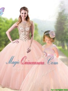 Custom Fit Peach Scoop Lace Up Beading Vestidos de Quinceanera Sleeveless