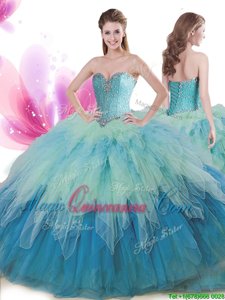 Unique Floor Length Multi-color Quinceanera Dress Tulle Sleeveless Beading and Ruffles