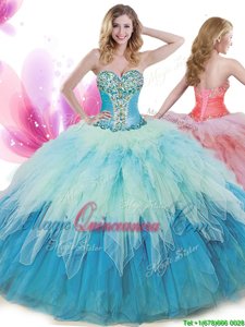 Extravagant Multi-color Tulle Lace Up Sweetheart Sleeveless Floor Length Quinceanera Gowns Beading and Ruffles