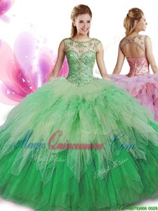 Scoop Tulle Sleeveless Floor Length Quinceanera Dresses and Beading and Ruffles