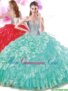 Sleeveless Lace Up Floor Length Beading and Ruffled Layers and Pick Ups Ball Gown Prom Dress