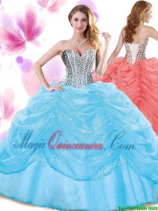 Organza Sleeveless Floor Length Quinceanera Dress and Beading and Pick Ups