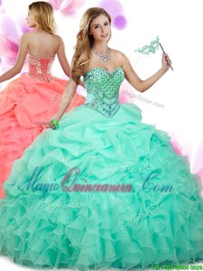 Pick Ups Floor Length Ball Gowns Sleeveless Apple Green Quinceanera Dresses Lace Up