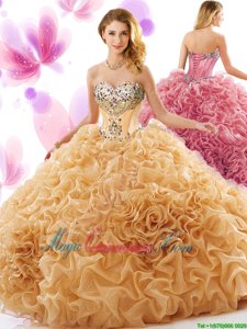 Simple Orange Ball Gowns Beading and Ruffles Vestidos de Quinceanera Lace Up Organza Sleeveless