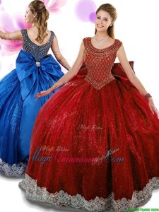 Cute Scoop Floor Length Ball Gowns Sleeveless Wine Red Vestidos de Quinceanera Zipper