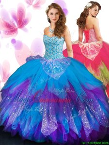 Tulle Sweetheart Sleeveless Lace Up Beading and Ruffled Layers Sweet 16 Dress in Multi-color