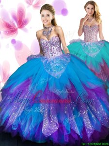 New Style Sleeveless Beading and Ruffled Layers Lace Up Quinceanera Dresses