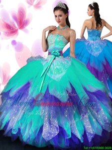 Charming Ruffled Sweetheart Sleeveless Lace Up Sweet 16 Dresses Multi-color Tulle