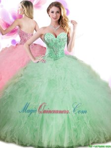 Elegant Ball Gowns Beading and Ruffles and Pick Ups 15 Quinceanera Dress Lace Up Tulle Sleeveless Floor Length