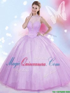 Superior Sleeveless Lace Up Floor Length Beading 15th Birthday Dress