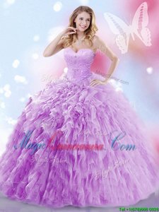 Exquisite Ball Gowns Sleeveless Lavender Quinceanera Gowns Brush Train Lace Up