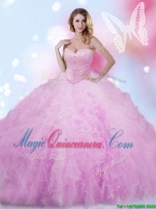 On Sale Sleeveless Lace Up Floor Length Beading and Ruffles Sweet 16 Dress