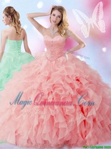 Super Floor Length Watermelon Red Quinceanera Dresses Sweetheart Sleeveless Lace Up