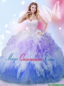 High Quality Multi-color Ball Gowns Tulle Sweetheart Sleeveless Beading and Ruffles Floor Length Lace Up Quinceanera Gown
