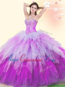 Multi-color Ball Gowns Beading and Ruffles Quinceanera Gowns Lace Up Tulle Sleeveless Floor Length