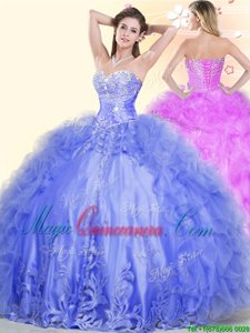 Tulle Sleeveless Floor Length Quinceanera Dresses and Beading and Ruffles