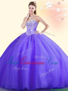 Stylish Purple Sweetheart Neckline Beading Quinceanera Gowns Sleeveless Lace Up