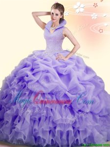 Eye-catching Lavender Sleeveless Beading and Ruffles and Pick Ups Backless Quinceanera Gown