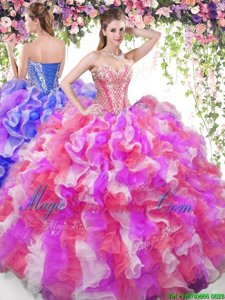 Cute Sleeveless Lace Up Floor Length Beading and Ruffles Quinceanera Gowns