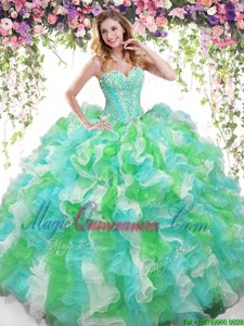 New Arrival Sweetheart Sleeveless Lace Up 15th Birthday Dress Multi-color Organza