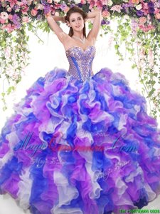 Sexy Sweetheart Sleeveless Lace Up Sweet 16 Quinceanera Dress Multi-color Organza
