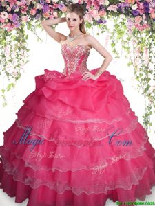 Sweetheart Sleeveless Organza 15th Birthday Dress Beading and Ruffled Layers and Pick Ups Lace Up