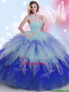 Sleeveless Zipper Floor Length Beading and Ruffles Sweet 16 Dress