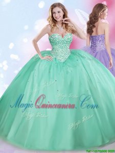 Edgy Apple Green Sweetheart Neckline Beading Sweet 16 Quinceanera Dress Sleeveless Lace Up