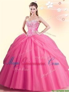 Watermelon Red Lace Up Sweetheart Beading Quinceanera Gowns Tulle Sleeveless