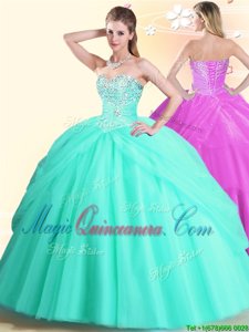 Pretty Beading Sweet 16 Quinceanera Dress Apple Green Lace Up Sleeveless Floor Length