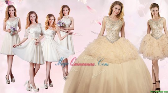Cheap Champagne Organza and Tulle Lace Up Scoop Sleeveless Floor Length Sweet 16 Quinceanera Dress Beading and Ruffles