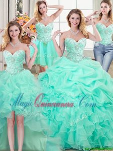 Four Piece Apple Green Sweetheart Lace Up Beading and Ruffles and Pick Ups 15 Quinceanera Dress Sleeveless